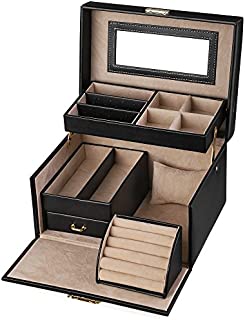 SONGMICS Jewelry Box, Girls Jewelry Organizer, Lockable Mirrored Storage Case, Gift Idea, Black UJBC114