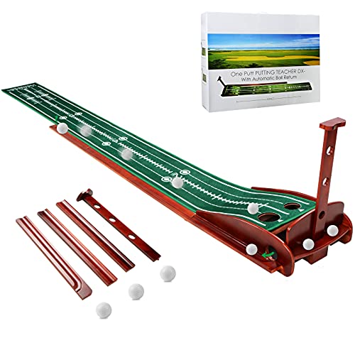 ICECORAL Indoor Golf Putting Green Mats with Auto Ball Return System, Crystal Velvet Mat and Solid Wood Base, Mini Golf Game Practice Equipment and Golf Gifts for Men Women Home Office Backyard