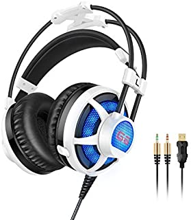 Honstek G6 Wired PC Gaming Headset, Foldable Hidden Retractable Microphone,USB and 3.5mm Stereo Surround, LED Lighting,Comfortable Headset for Laptop PC Computer 