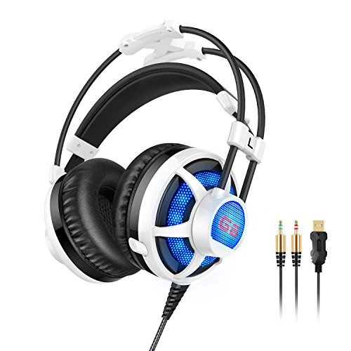 Honstek G6 Wired PC Gaming Headset, Foldable Hidden Retractable Microphone,USB and 3.5mm Stereo Surround, LED Lighting,Comfortable Headset for Laptop PC Computer 