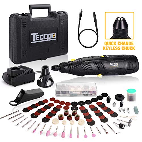 Cordless Rotary Tool, TECCPO 12V Powerful Rotary Tool Kit, 1-Hour Fast Charger, Universal Keyless Chuck, 6-Speeds Adjustable, 80 Accessories, Perfect Gift for DIY & Crafts, Cutting, Engraving, etc.