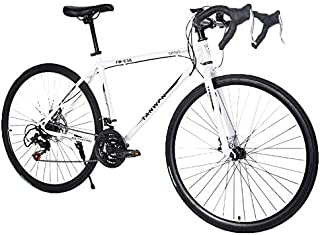 Lightweight high Carbon Steel Road Bike, Begasso Shimanos Aluminum Full Suspension Road Bike 21 Speed Disc Brakes, 26 inch Durable Road icycles, 700c Tire, Mens/Womens Advanced Suspension,US Stock