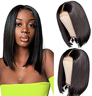 12 Inch Short Bob Wigs Human Hair Lace Closure Wigs Brazilian Virgin Human Hair Straight Bob lace Front Wigs For Black Women Pre Plucked with Baby Hair Natural Black