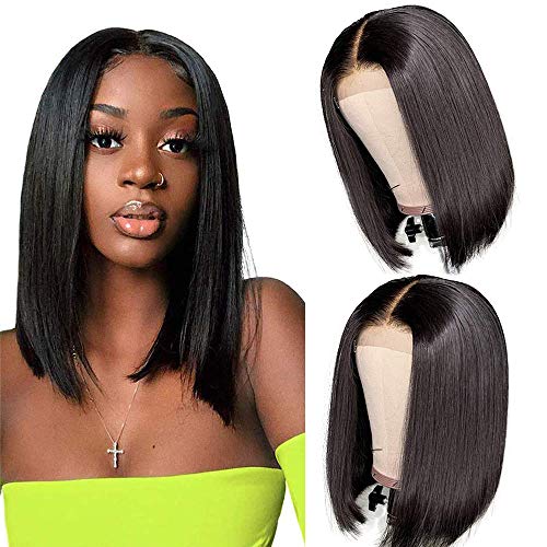 12 Inch Short Bob Wigs Human Hair Lace Closure Wigs Brazilian Virgin Human Hair Straight Bob lace Front Wigs For Black Women Pre Plucked with Baby Hair Natural Black