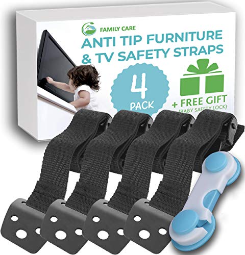 Metal Anti Tip Furniture/TV Safety Straps (4 Pack +Gift) Kit - Secure 400lb- Earthquake Straps for Bookcases - Furniture Wall Anchors for Baby Proofing - TV Anchor - Child Proof Television Straps