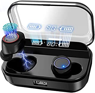 Wireless Earbuds Bluetooth Headphones TWS Stereo Sound Quality Wireless Charging Case Digital LED Intelligence Display IPX7 Waterproof Earphones Built-in Mic Headset for Sport Black