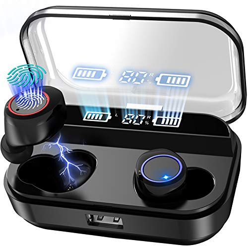 Wireless Earbuds Bluetooth Headphones TWS Stereo Sound Quality Wireless Charging Case Digital LED Intelligence Display IPX7 Waterproof Earphones Built-in Mic Headset for Sport Black