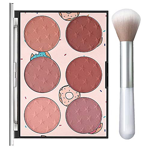 Face Blush Palette, 6 Colors Matte Blush Makeup Powder Shimmer Face Blush Contour and Highlight Blush Palette with a Blush Brush (01#)