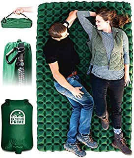 In Your Prime Double Sleeping pad for Camping - Ultralight Backpacking air Mattress - Portable car , Tent or Truck Bed - Inflatable 2 Person mat - Pump Bag , Paracord Handle & Carabiner Included