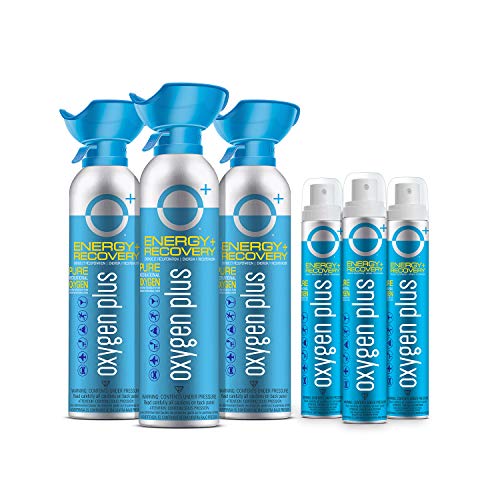 Oxygen Plus 99.5% Pure Recreational Oxygen Cans  O+ Sports Pack  3 O+ Biggi and 3 O+ Skinni Oxygen Canisters  Energy & Recovery  FDA-Registered Facility Oxygen - Canned Oxygen for Sports, Workouts