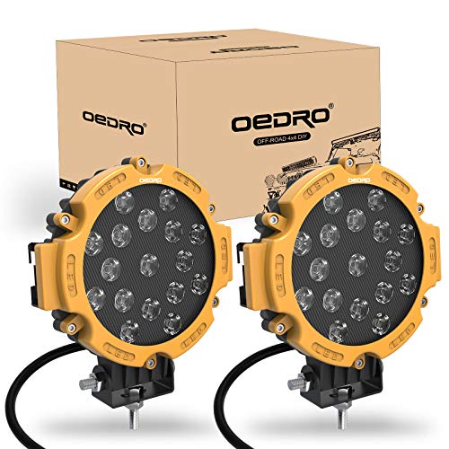 oEdRo 7 Inches 51W 5100LM LED Light Pods, Round Spot Light Pod Off Road Driving Lights Fog Bumper Roof Light Fit for Boat, Jeep, SUV, Truck, Hunters, Motorcycle