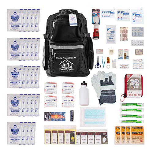 First My Family All-in-One 4-Person Premium Disaster Preparedness Survival Kit/Earthquake Kit with 72 Hours of Survival and First-Aid Supplies 4PKIT, FMF4PR