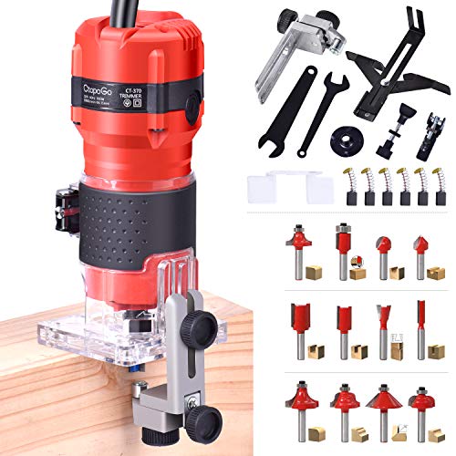 CtopoGo Compact Wood Palm Router Tool Hand Trimmer WoodWorking Joiner Cutting Palmming Tool 30000R/MIN 800W 110V with 12PCS 1/4