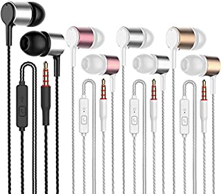 4 Pairs Earbud Headphones with Remote & Microphone in Ear Earphone Stereo Sound Noise Isolating Tangle Free,Fits All 3.5mm Interface Device (Black+Silver+Gold+Pink)