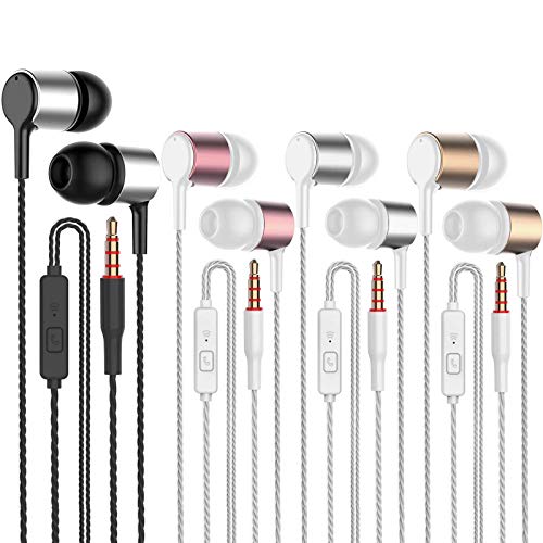 4 Pairs Earbud Headphones with Remote & Microphone in Ear Earphone Stereo Sound Noise Isolating Tangle Free,Fits All 3.5mm Interface Device (Black+Silver+Gold+Pink)