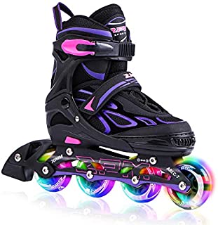 2pm Sports Vinal Girls Adjustable Inline Skates with Light up Wheels Beginner Skates Fun Illuminating Roller Skates for Kids Boys and Ladies - Violet Medium(1Y-4Y US)