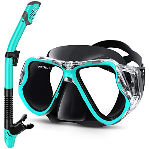 Greatever Dry Snorkel Set,Panoramic Wide View,Anti-Fog Scuba Diving Mask,Easy Breathing and Professional Snorkeling Gear for Adults