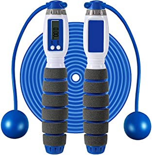 Digital Counting Jump Rope Adjustable Fitness Jumping Rope Cordless Skipping Rope with Smart Electronic Number Calorie Counter for Women Children Adult Indoor Outdoor Sports Exercise (Blue)