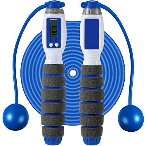 Digital Counting Jump Rope Adjustable Fitness Jumping Rope Cordless Skipping Rope with Smart Electronic Number Calorie Counter for Women Children Adult Indoor Outdoor Sports Exercise (Blue)