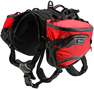 Pettom Dog Hiking Harness Backpack Pet Adjustable Removable Saddle Bag Waterproof Walking Camping Packs for Medium Large Dogs (Large, Red)