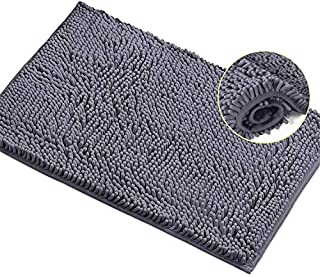 LuxUrux Bath Mat-Extra-Soft Plush Bath Shower Bathroom Rug,1'' Chenille Microfiber Material, Super Absorbent Shaggy Bath Rug. Machine Wash & Dry (15 x 23, Dark Gray)