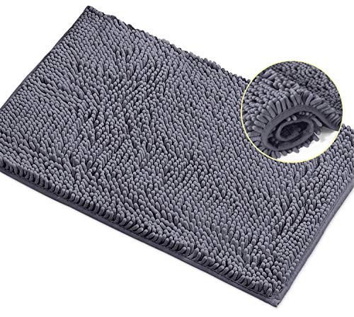 LuxUrux Bath Mat-Extra-Soft Plush Bath Shower Bathroom Rug,1'' Chenille Microfiber Material, Super Absorbent Shaggy Bath Rug. Machine Wash & Dry (15 x 23, Dark Gray)