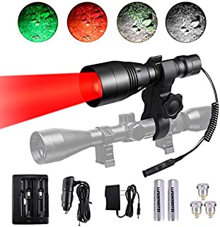 LUMENSHOOTER A8Plus Long Range Zoomable Hunting Flashlight Spotlight Kit, Green Red White Infrared 850nm IR Interchangeable LED Modules, Predator Night Light Torch for Coon Coyote Hog Fox Varmint