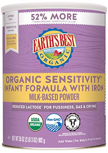 Earth's Best Organic Low Lactose Sensitivity Infant Formula with Iron, Milk-Based Powder, 35oz.