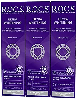 R.O.C.S. Ultra Whitening Toothpaste - Luster Restoring Teeth Whitener with Plaque Removal | Enamel Healthy Gums for Protection - Non-Fluoride Removes Stains Visible Results with First Use