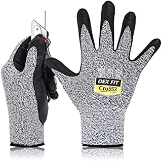 DEX FIT Level 5 Cut Resistant Gloves Cru553, 3D Comfort Stretch Fit, Power Grip, Durable Foam Nitrile, Pass FDA Food Contact, Smart Touch, Thin & Lightweight, Grey 8 (M) 1 Pair