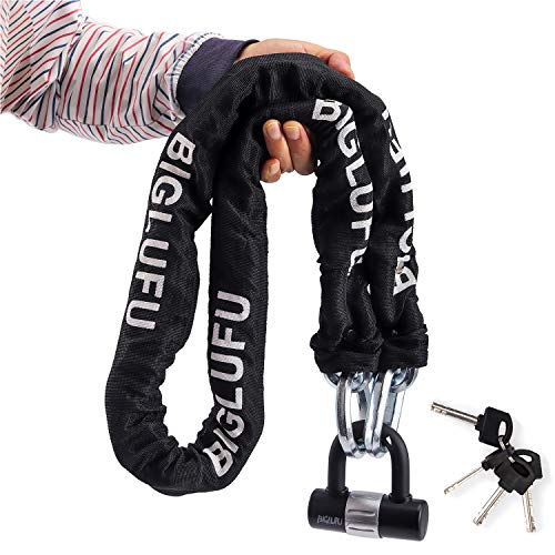 BIGLUFU Motorcycle Lock Chain Locks Heavy Duty, 150cm/5ft Long, Cut Proof 12mm Thick Square Chains with 4Keys 16mm U Lock, Ideal for Motorcycles, Motorbike, Bike, Generator, Gates, Bicycle, Scooter.