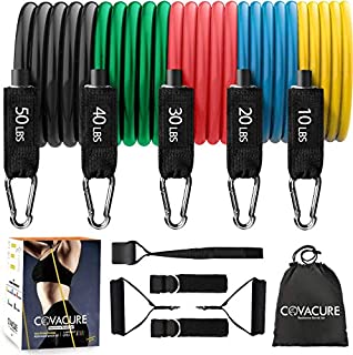 Resistance Bands Set (11pcs) - Up to 150lbs, Workout Bands with 5 Stackable Exercise Bands, Door Anchor, Handles, Legs Ankle Straps for Home Workouts, Gym, Yoga for Men & Women