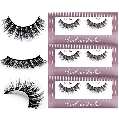 Cuckoo False Eyelashes 3D Faux Mink Lashes Korea PBT Fiber Reuseable Natural False Lashes 100% handmade - 301 (3Pairs)