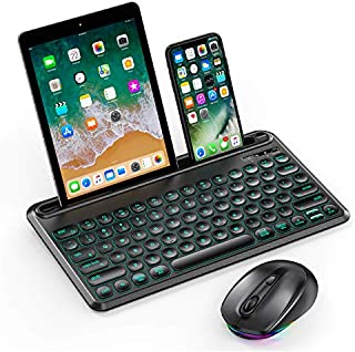 Backlit Bluetooth Keyboard and Mouse, Jelly Comb Multi-Device Illuminated Wireless Keyboard RGB Mouse for Mac OS, New iPad 10.2, iPad Air 4/3/2, iPad Pro 10.5/11/12.9, Android Tablet, Windows-Black