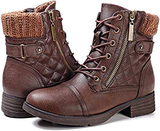 STQ Women Fashion Ankle Bootie Casual lace up Short Combat Boots Brown 9