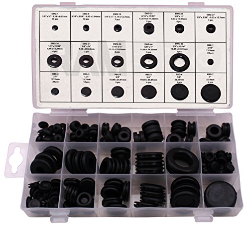 Ram-Pro 125 Piece Rubber Grommet Eyelet Ring Gasket Assortment, Set of 18 Different Sizes, with See-Through Divided Organizer Case  Ideal for Automotive, Plumbing, and PC Hardware/Piano Repair etc.