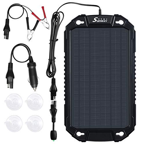 Sunway Solar Car Battery Trickle Charger & Maintainer 12Volt 8W Solar Panel Power Charger kit Portable Waterproof For Automotive RV Marine Boat Truck Motorcycle Trailer Tractor Powersports Snowmobile