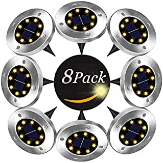 Solar Ground Lights,Solar Lights Outdoor 8 Pack, 8 LEDs Solar Garden Lights ,Landscape Lighting,Disk Lights Waterproof In-Ground Outdoor Solar Lights for Lawn Pathway Yard Patio Walkway Flood Light