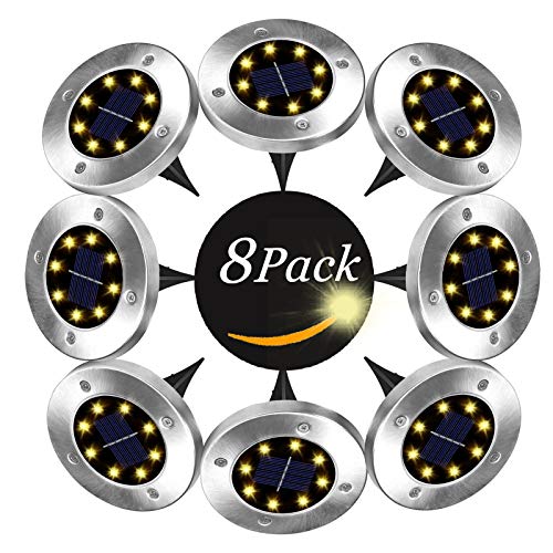 Solar Ground Lights,Solar Lights Outdoor 8 Pack, 8 LEDs Solar Garden Lights ,Landscape Lighting,Disk Lights Waterproof In-Ground Outdoor Solar Lights for Lawn Pathway Yard Patio Walkway Flood Light