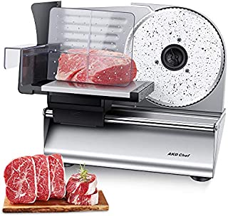 AKG Chef Electric Food Slicer, Precision 7.5 ceramic coated Stainless Steel Blade For Various Food, Powerful 180 Watt motor, Anti Slip feet