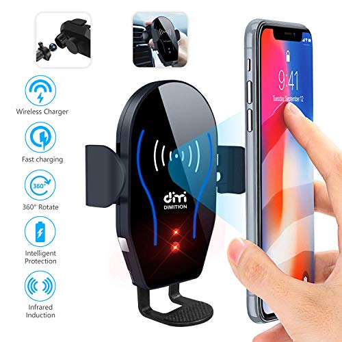 DM Car Phone Mount Air Vent Automatic Clamping Cell Phone Holder for Car Wireless Charger Compatible with iPhone Xs Max/XR/XS/X/8 Plus Samsung Galaxy S9/S8/S7/S6 Edge/Note5 & Other Smartphone