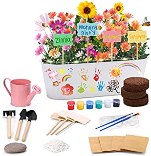 X TOYZ Flowers Planting Growing Kit for Kids, Gardening Plant Arts & Crafts and Science Set, Contains 4 Different Flowers, Plants and DIY Paint Tools, STEM Gardening Plants for Kids Over 5 Years Old