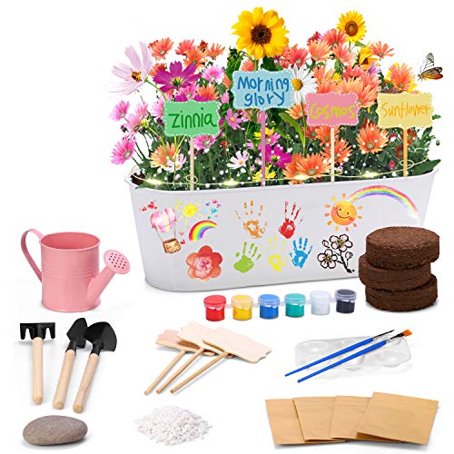 X TOYZ Flowers Planting Growing Kit for Kids, Gardening Plant Arts & Crafts and Science Set, Contains 4 Different Flowers, Plants and DIY Paint Tools, STEM Gardening Plants for Kids Over 5 Years Old