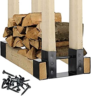 HEONITURE Firewood Log Storage Rack Bracket Kit with Screws and Drain Holes Fireplace Wood Storage Holder Powder Coated Heavy Duty Steel Adjustable to Any Length Indoor Outdoor Black 2 Pack (1)