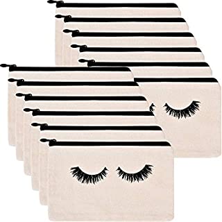 Yarachel Eyelash Makeup Bags - 12 Pieces Cosmetic Bags Travel Make up Pouches with Zipper for Women and Girls (12 Pieces, Beige)