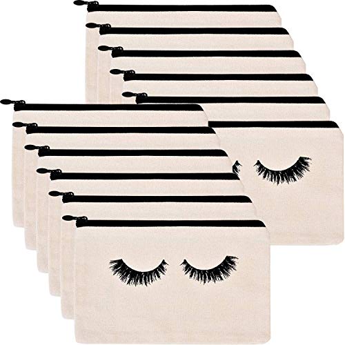 Yarachel Eyelash Makeup Bags - 12 Pieces Cosmetic Bags Travel Make up Pouches with Zipper for Women and Girls (12 Pieces, Beige)