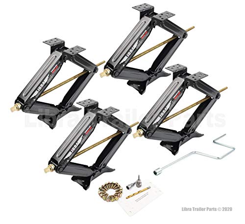 LIBRA Set of 4 5000lbs RV Trailer Stabilizer Leveling Scissor Jacks w/Dual Power Drill sockets & mounting Hardware Set