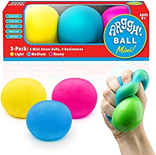 Power Your Fun Arggh Mini Stress Balls for Adults and Kids - 3pk Squishy Stress Balls with Light, Medium, Heavy Resistances, Sensory Stress and Anxiety Relief Squeeze Toys (Yellow, Pink, Blue)