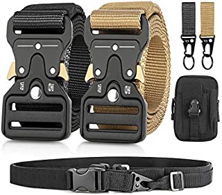 Men's Tactical Belt2 Pack Military Belts for Men Tactical with Quick Release (Black-Khaki)