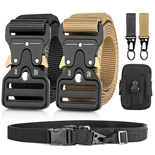 Men's Tactical Belt2 Pack Military Belts for Men Tactical with Quick Release (Black-Khaki)